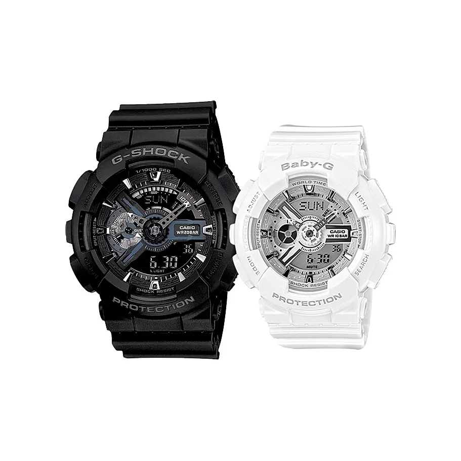 CASIO Парные часы Коллекция GA BA Кварцевый механизм Смольный ремешок Часы Унисекс Серебристый циферблат