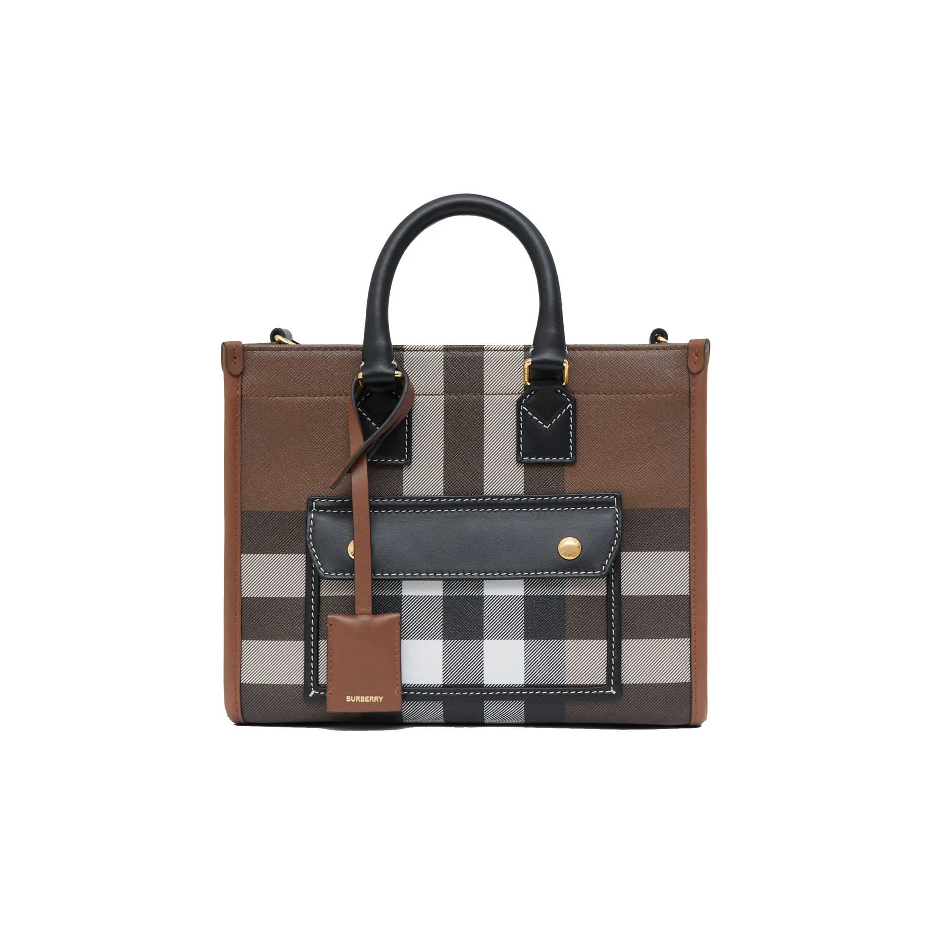 Burberry Mini Check And shirt Freya Tote Bag Dark Birch Brown