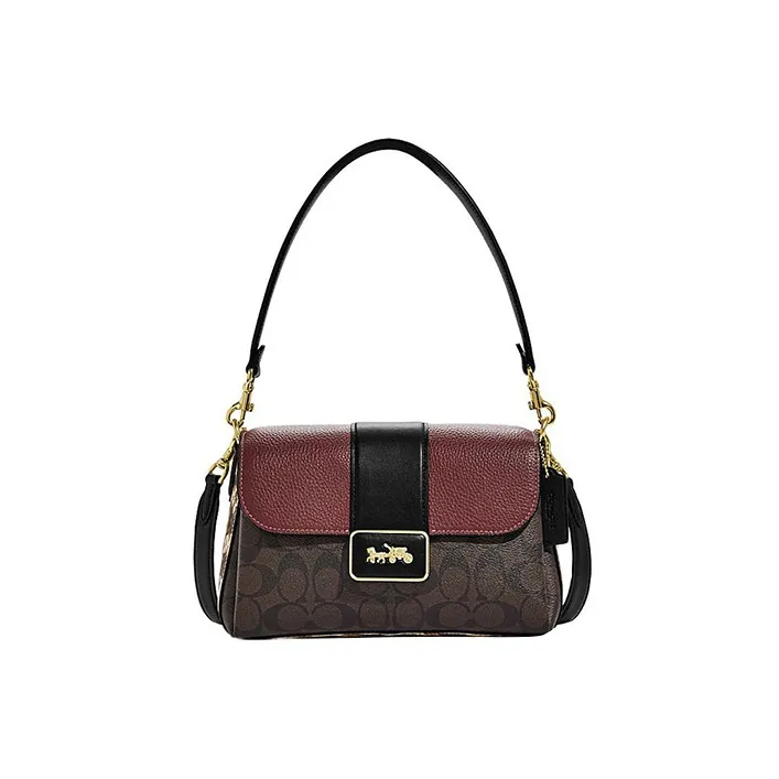 COACH Grace Artificial Leather Bonded Sheepskin Shoulder Bag Portable Crossbody Bag Shoulder Bag Women's Brown & Red
