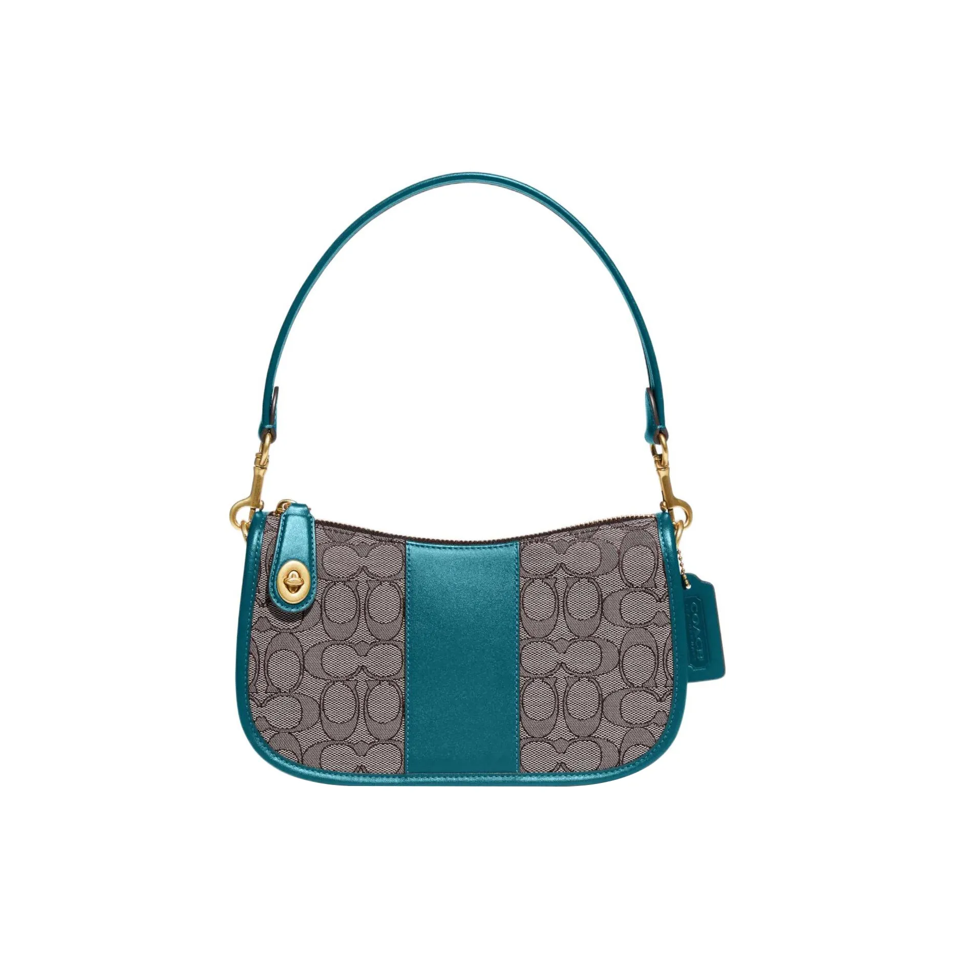 COACH Swinger Ткань с кожаными вставками Сумка через плечо Сумка среднего размера Женская Серый и Синий