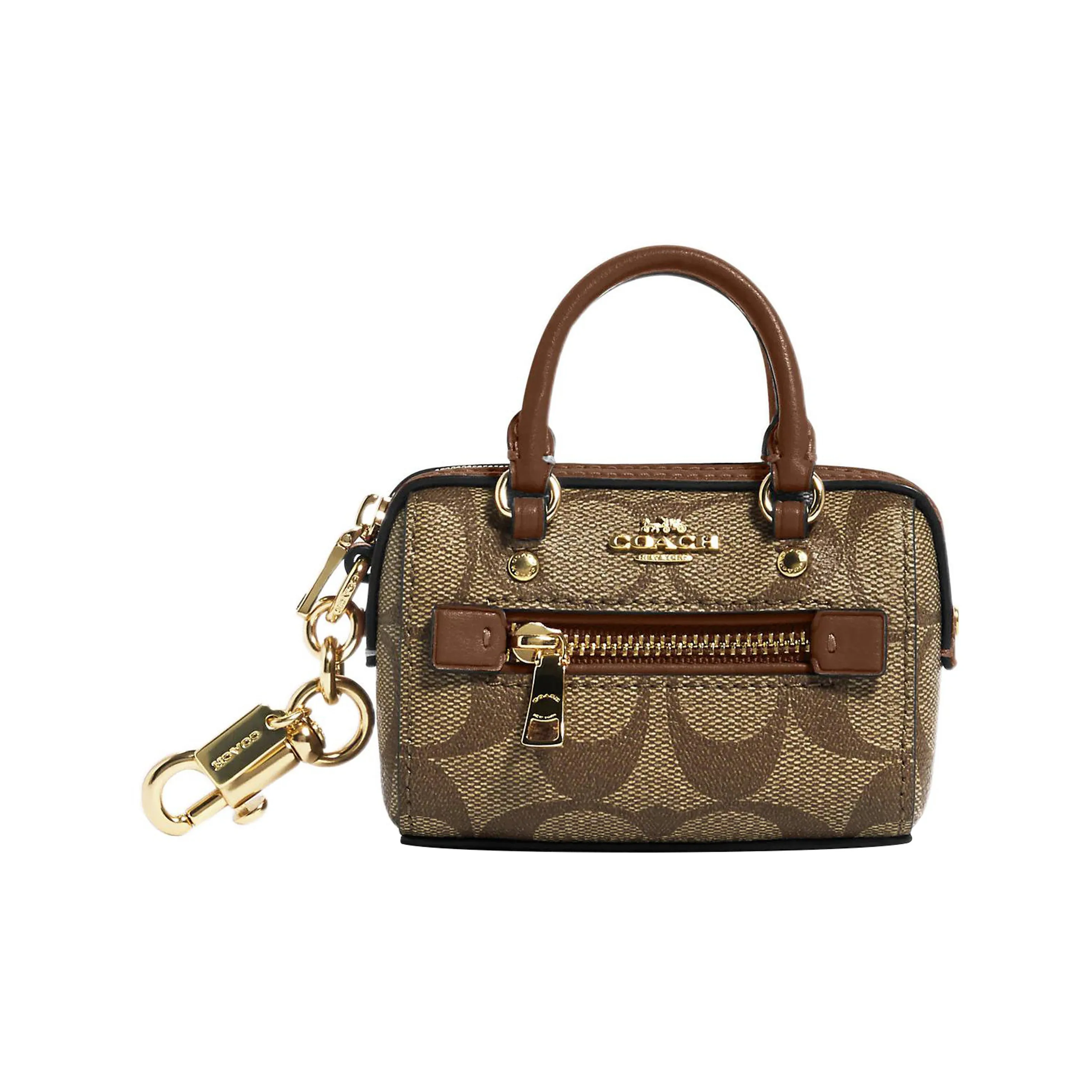 COACH Canvas With Smooth Leather Bag Charm Bag Merch Women's Khaki & Saddle