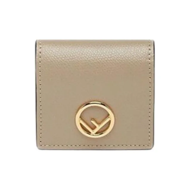 FENDI Leather Card Holder Wallet Women's Gray
