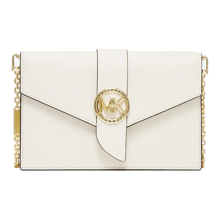 MICHAEL KORS Charm Cow Leather Crossbody Bags Medium Size Women's Milk White