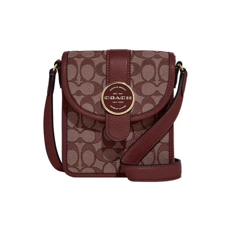 COACH Lonnie Jacquard Fabric With Pebbled Leather Shoulder Bag, Crossbody Bag Mini Women's Burgundy