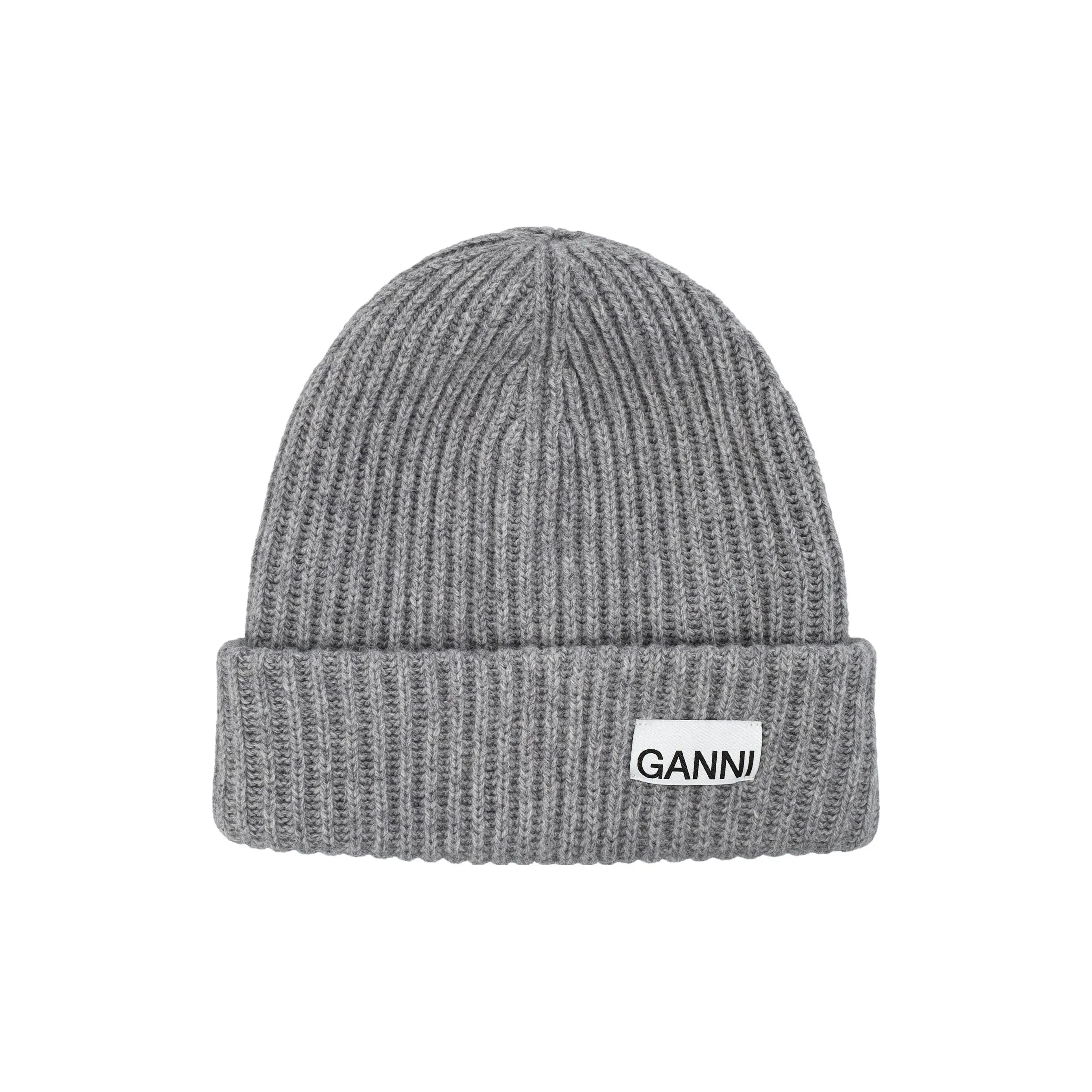 GANNI Logo patch Rib knit Beanie