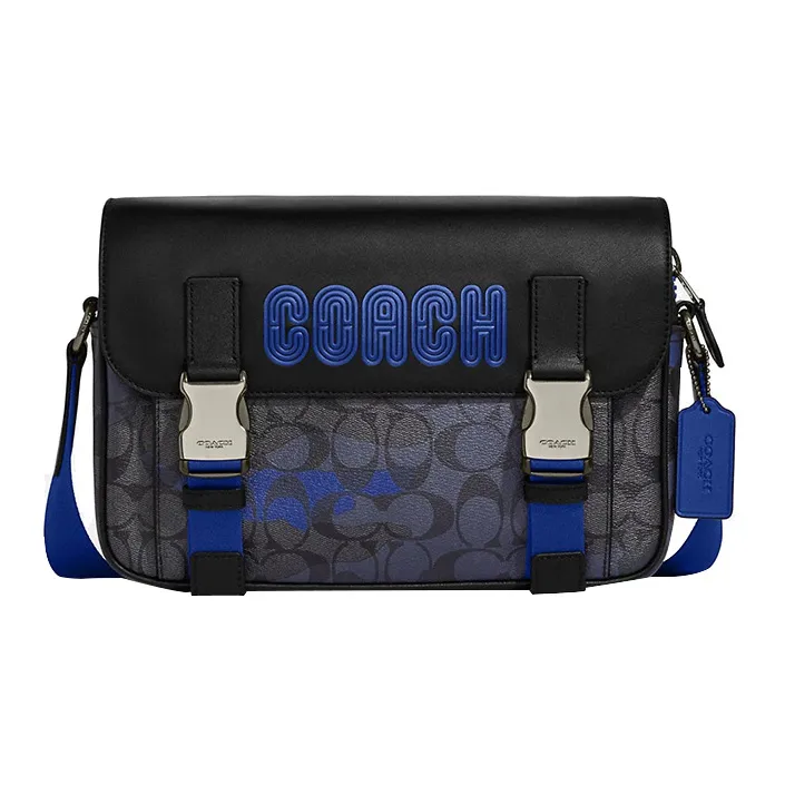 COACH Track Coated Canvas With Leather Cycling Bag, Shoulder Bag, Crossbody Bag Medium Men's Old Rose & Blue