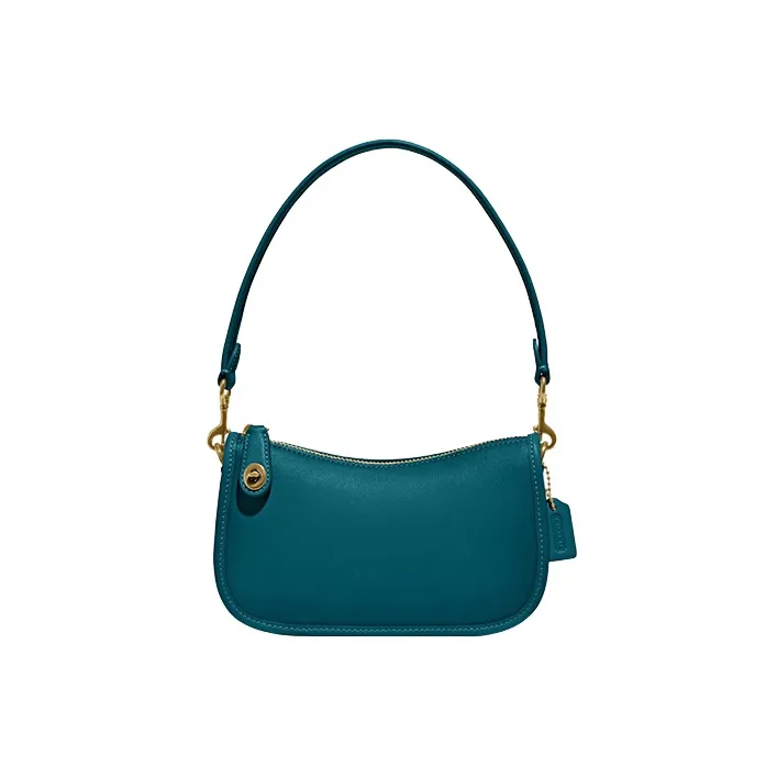 COACH Swinger Кожа Плечевая Сумка Маленькая Сумочка Сумка Женская Озерный Зеленый