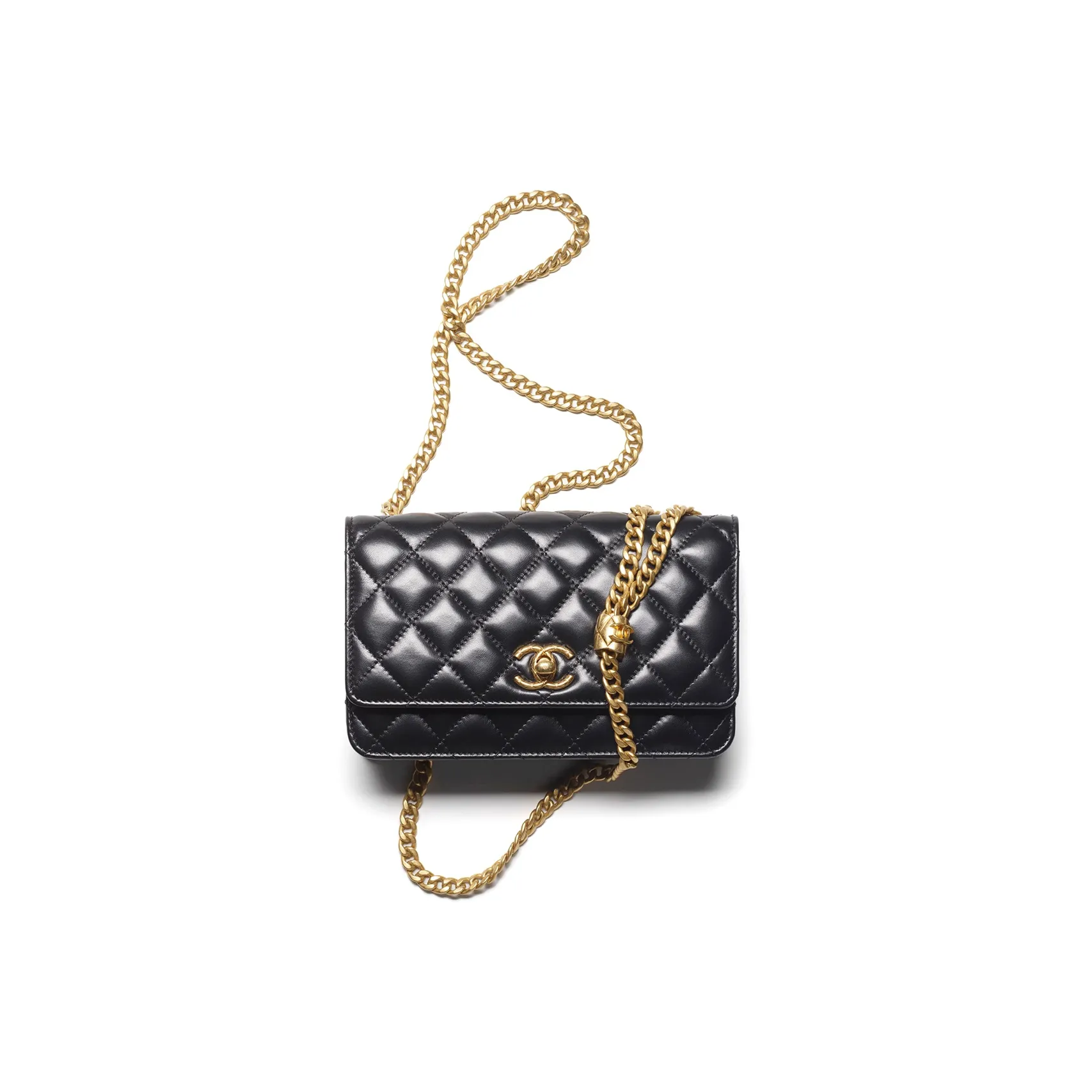 CHANEL Little Golden Ball Sheepskin Envelope Bag Chain Wallet Shoulder Bag Crossbody Bag Regular Women's Black