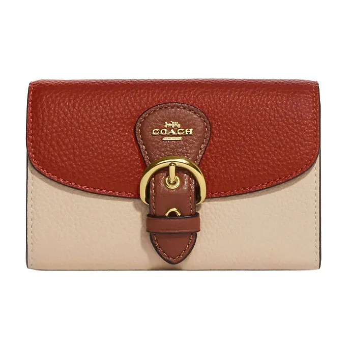 COACH Kleo Pebble Кожа Кошелек Маленький Женский Красный и Абрикос