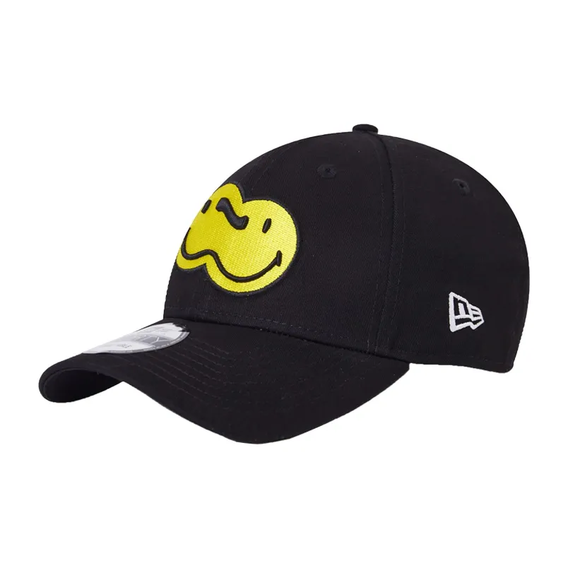 New Era SMILEY Embroidered Curved Brim Soft Top Baseball Cap Black