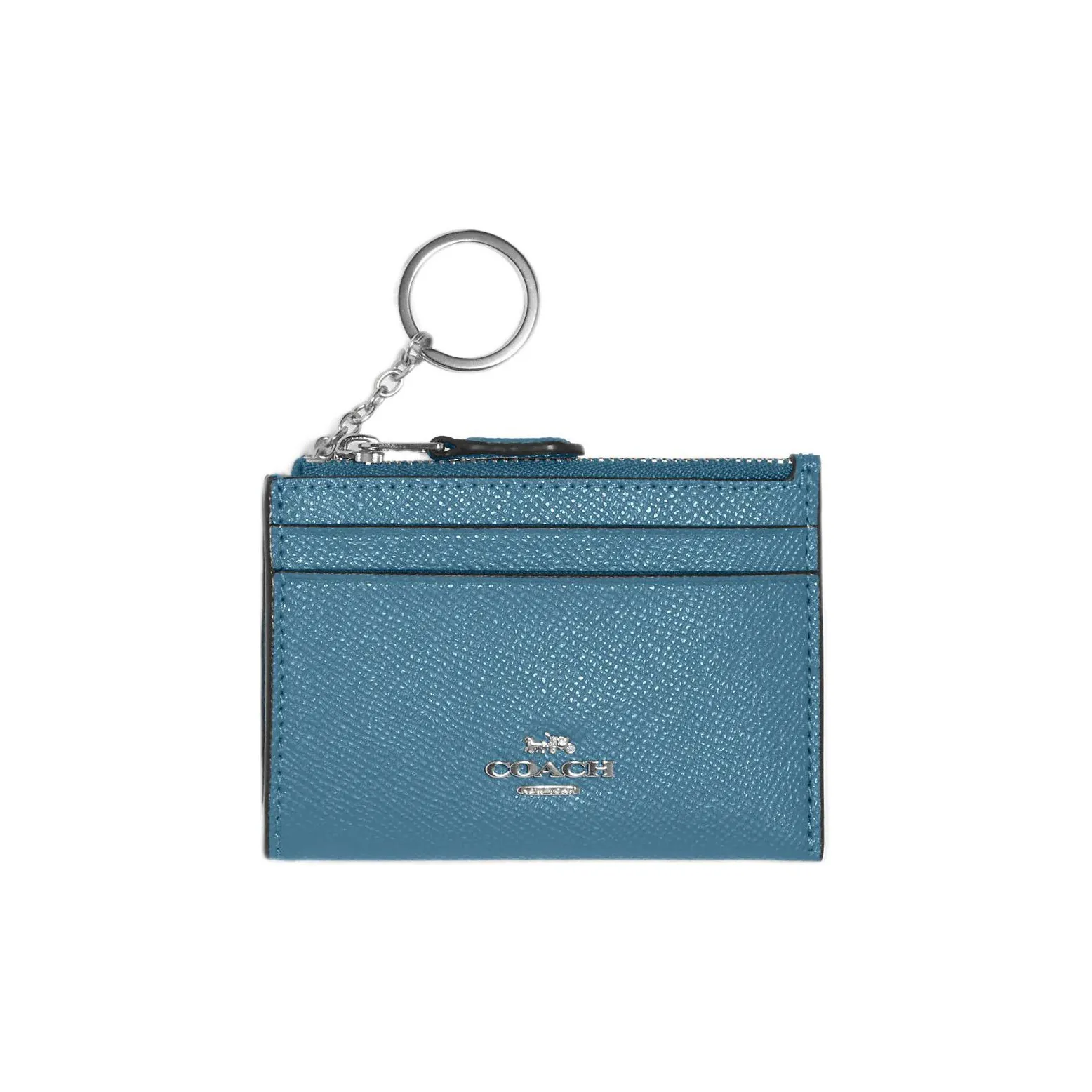 COACH Skinny Id Case Cross Grain Leather Document Bag, Card Holder Mini Women's Light Blue