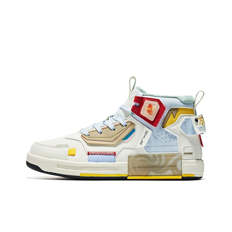 Erke Qidian-Gintama High-Top Skateboard Shoes Women's White Gray Blue