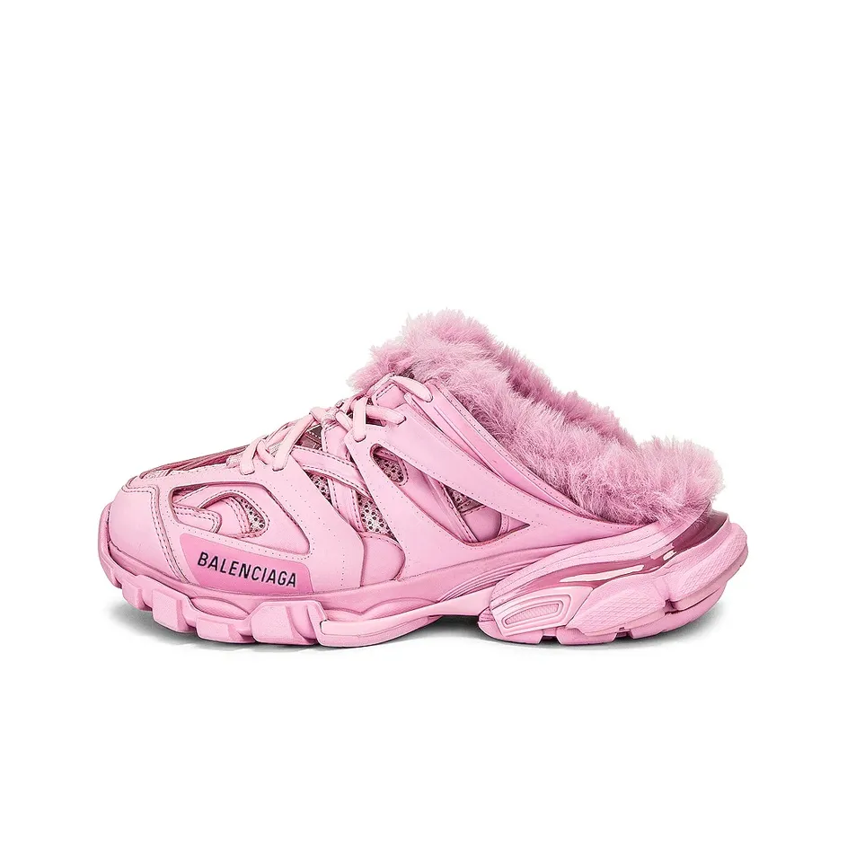Balenciaga Track Mule Pink Faux Fur Women's