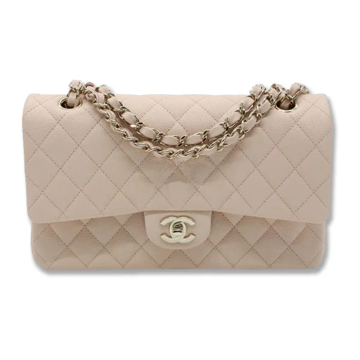 CHANEL Classic Flap CF Grain Calfskin Flap Bag, Shoulder Bag, Crossbody Bag Medium Size Women's Beige