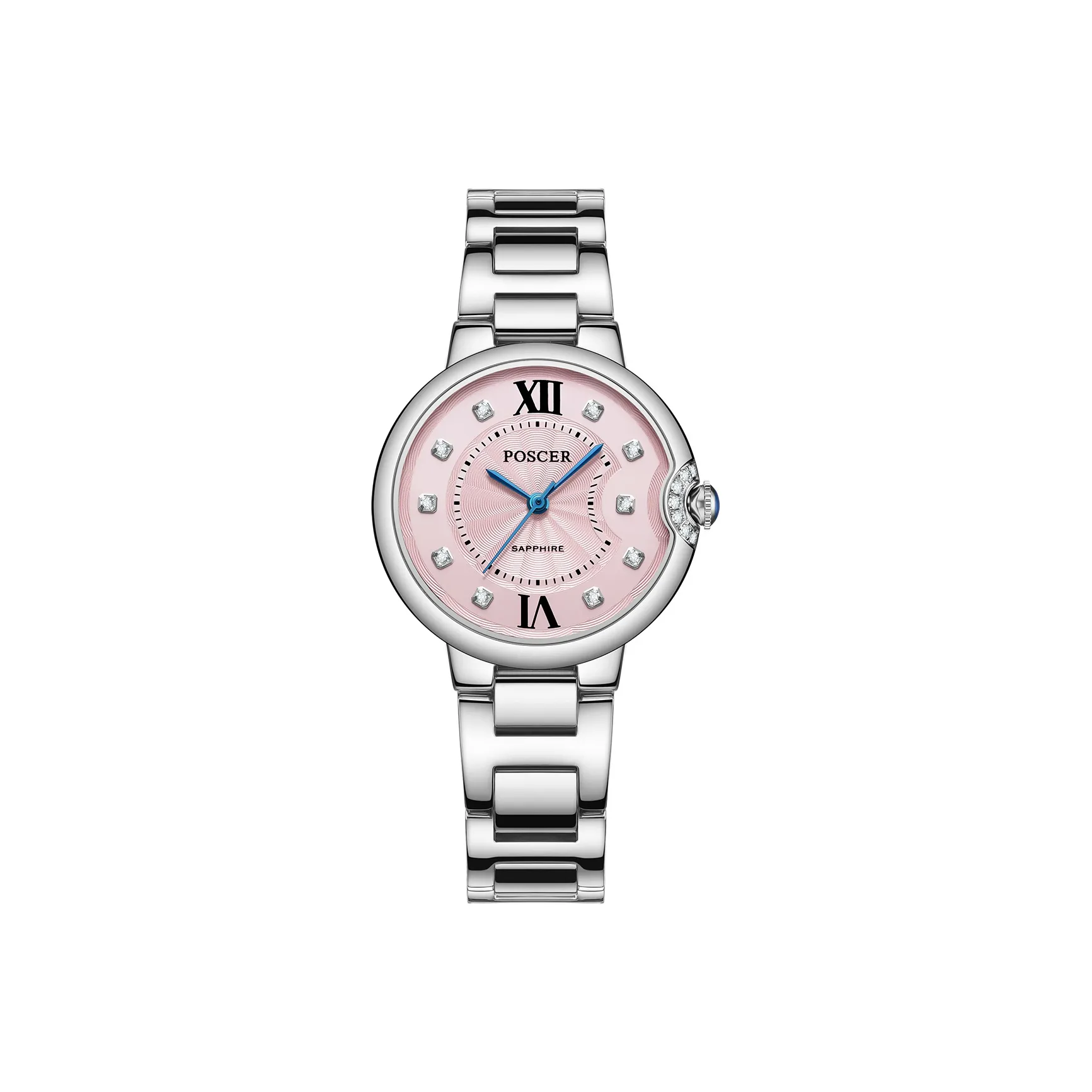 POSCER Кварцевый механизм ремешок из нержавеющей стали женские часы розовый циферблат