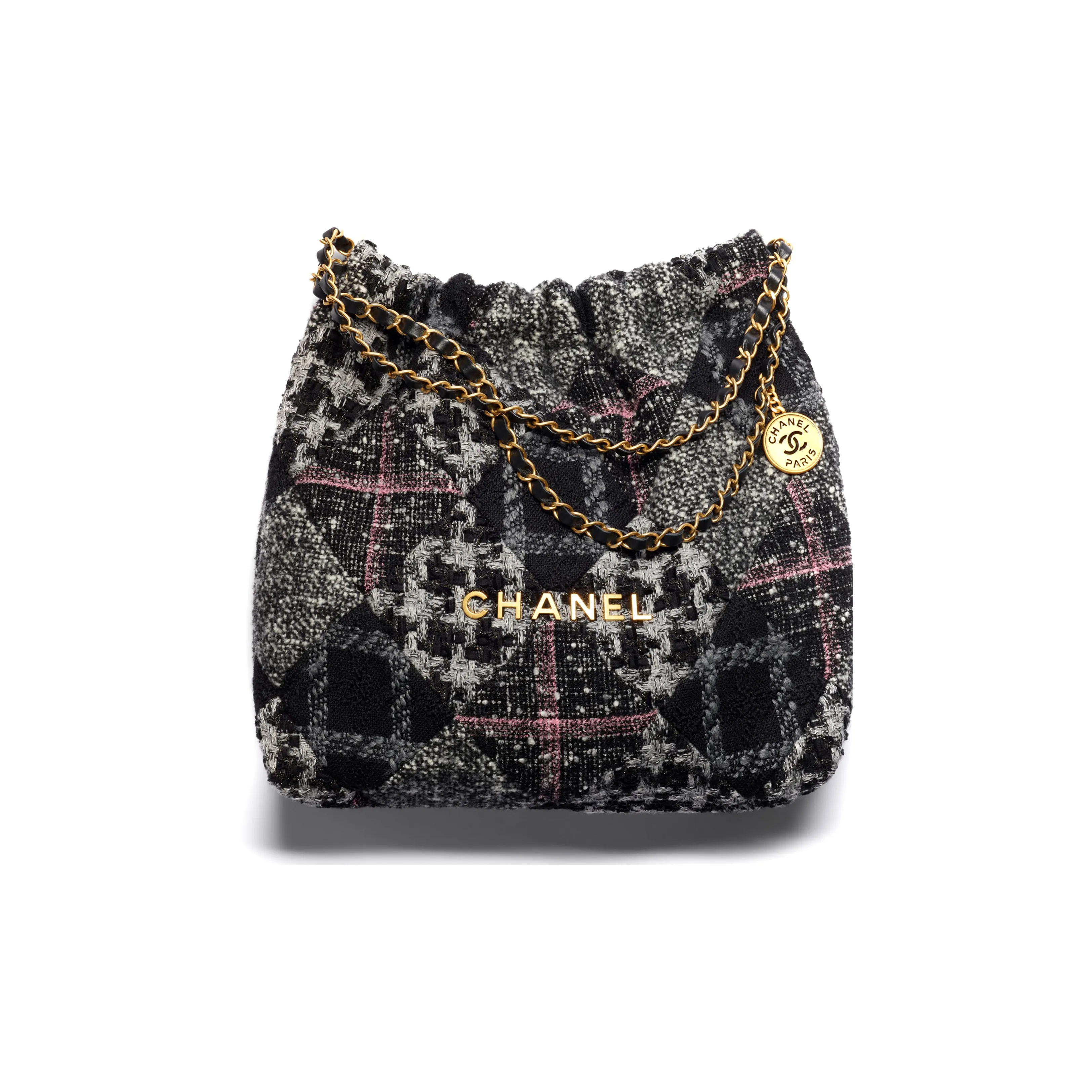 CHANEL 22K Fall And Winter 22Bag Woolen Tote Bag, Shopping Bag, Handbag, Shoulder Bag Women's Gray Pink