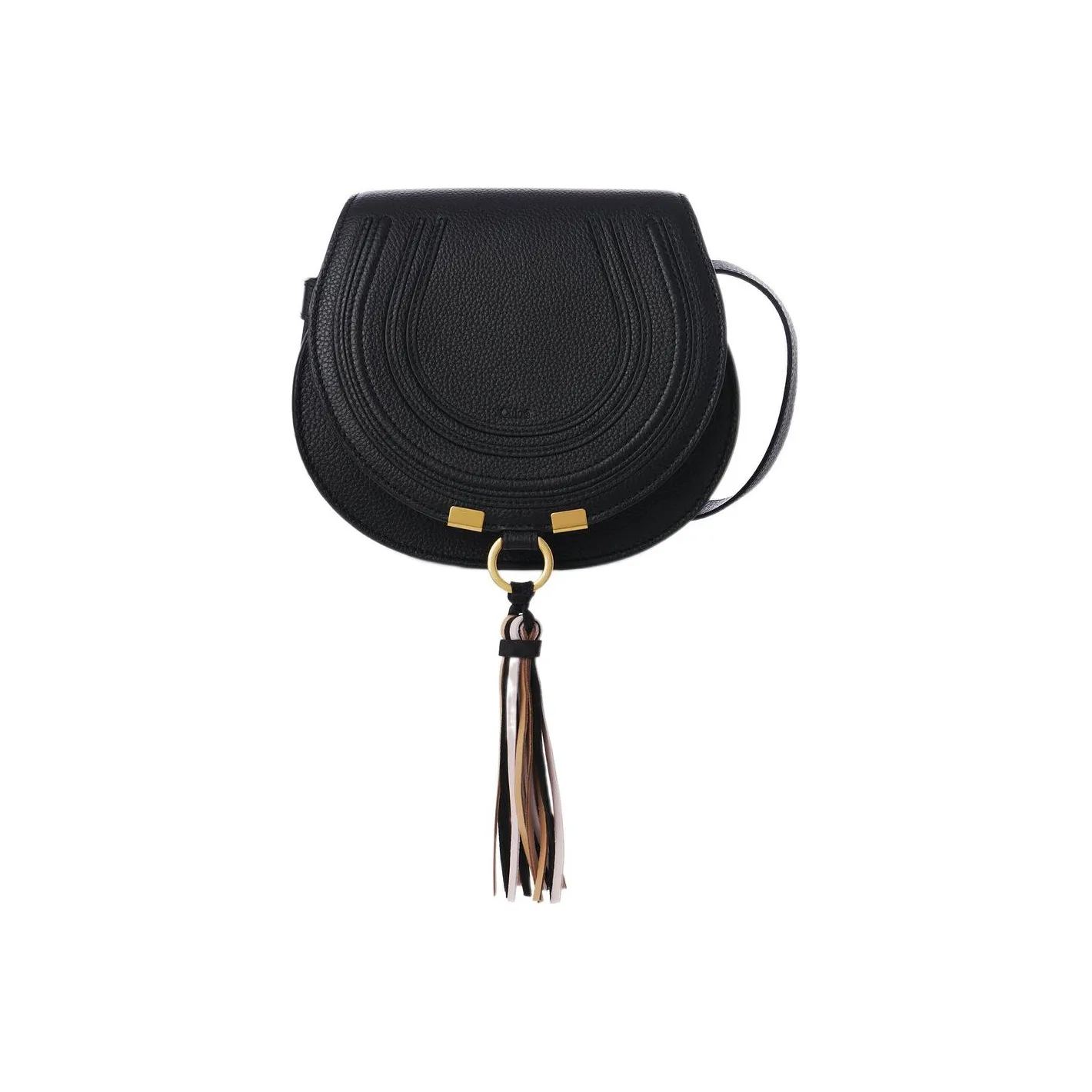 Chloe Marcie Suede Calfskin With Nappa Lambskin Saddle Bag, Shoulder Bag, Crossbody Bag Trumpets Women's Black