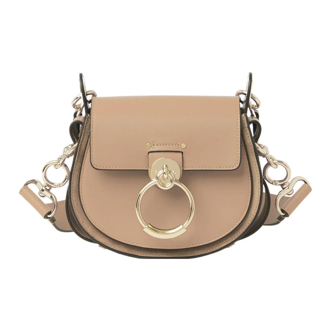 Chloe Tess Bright And Suede Calfskin Handbag, Shoulder Bag, Crossbody Bag Trumpets Women's Light Umber