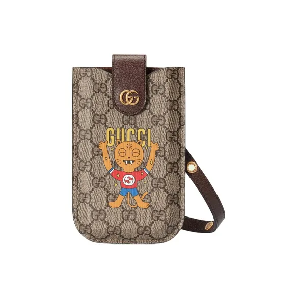 GUCCI Canvas With Leather Shoulder Bag, Crossbody Bag, Cell Phone Pouch Men's Ebony