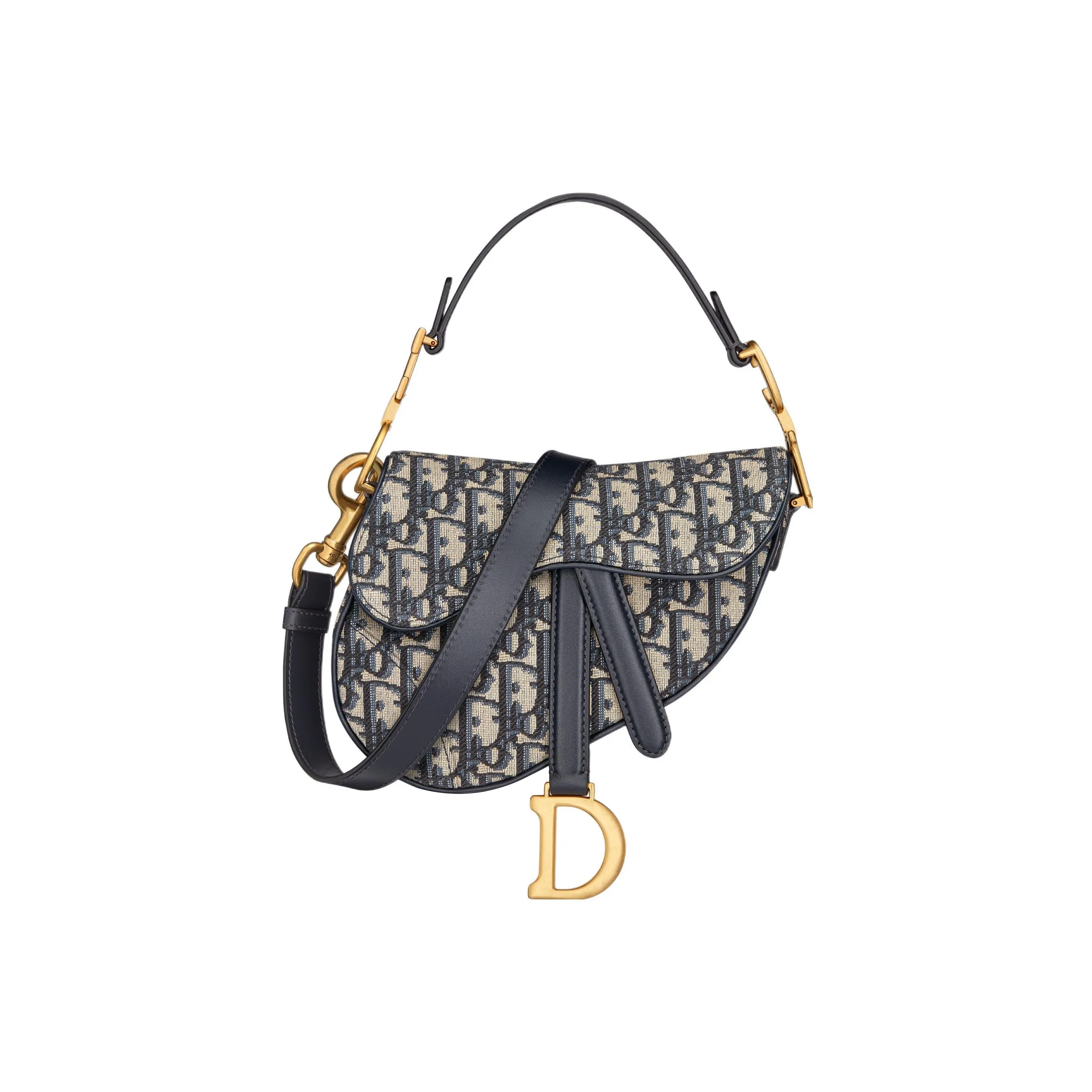 DIOR Saddle Fabric Saddle Bag Shoulder Bag Crossbody Bag Handbag Mini Women's Blue