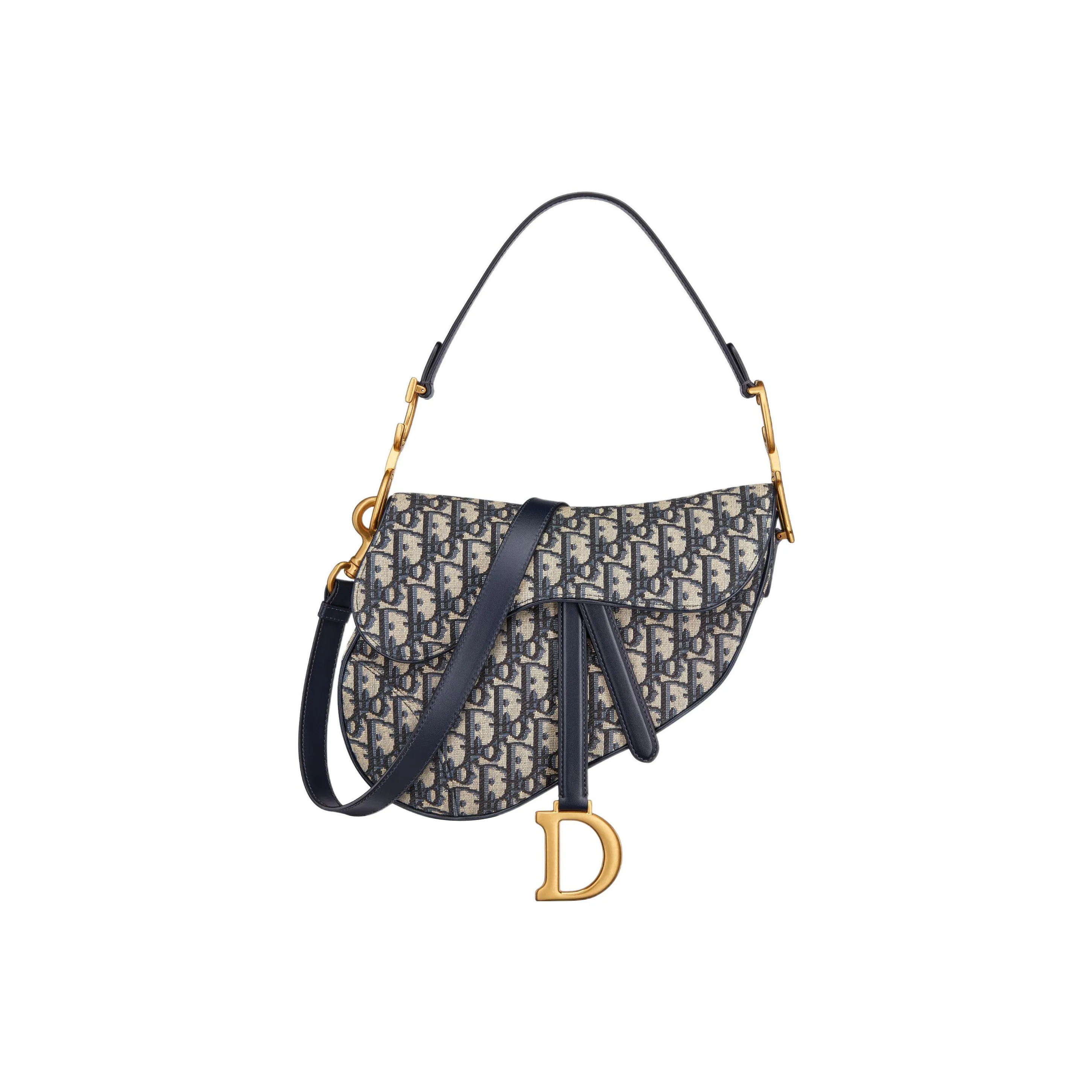 DIOR Saddle Fabric Saddle Bag Shoulder Bag Crossbody Bag Handbag Medium Size Women's Blue