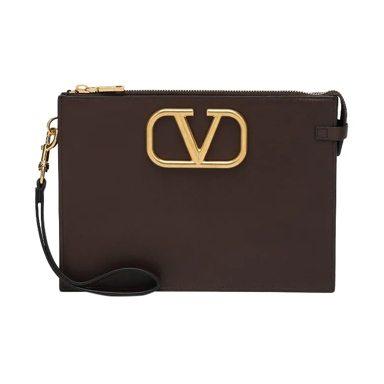 Valentino GARAVANI Leather Clutch Medium Size Men's Brown