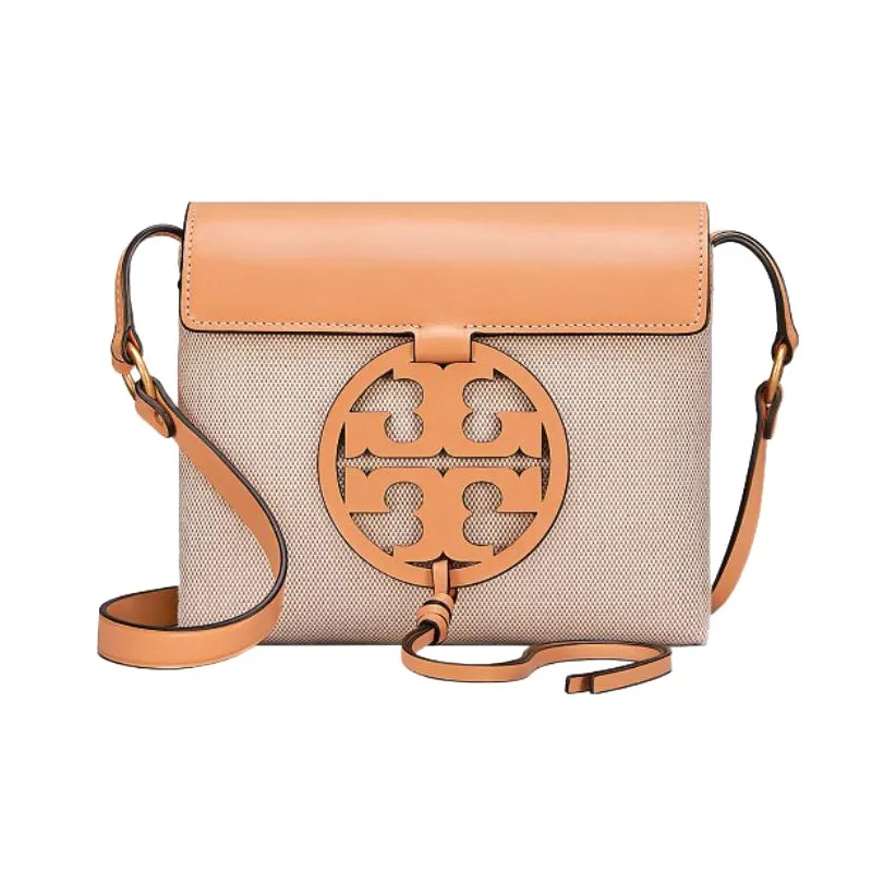 TORY BURCH Miller Canvas With Leather Canvas Shoulder Bag, Crossbody Bag Women's Sunset Yellow Color
