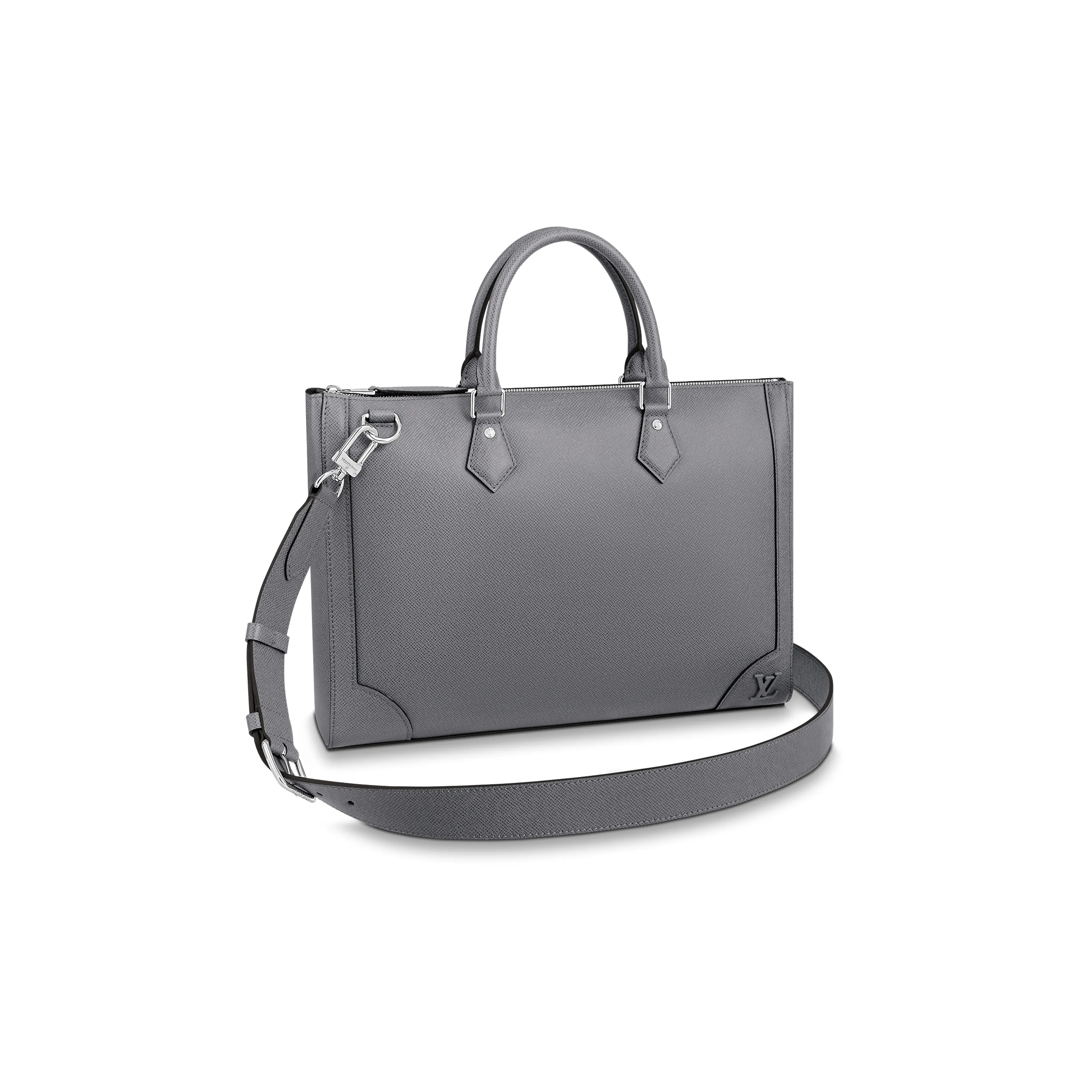 LOUIS VUITTON Taïga Cow Leather Portable One Shoulder Crossbody Briefcases Men's Gray