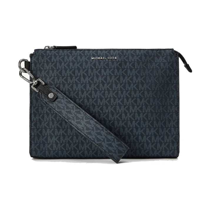 MICHAEL KORS MK Cooper Artificial Leather Clutch Medium Size Men's Marine Blue & Black
