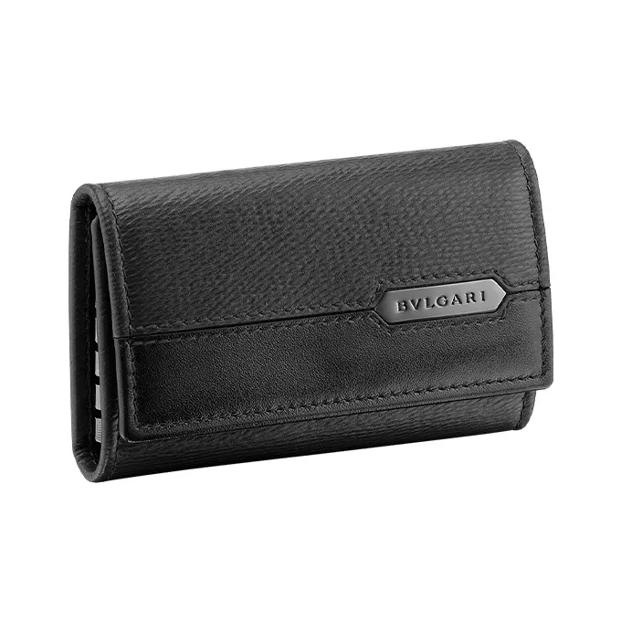 BVLGARI SERPENTI Calfskin Key Pouch Men's Black