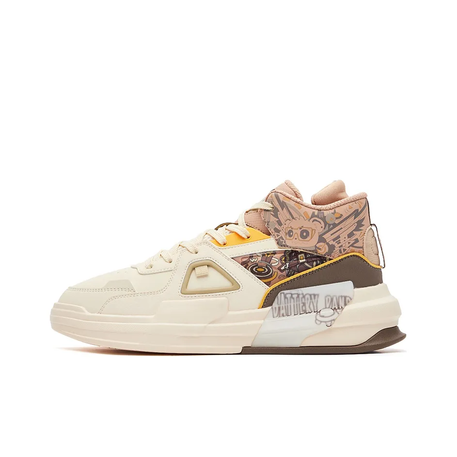 Erke Battery Panda High-Top Skateboard Shoes Men's Feather White Deer Brown