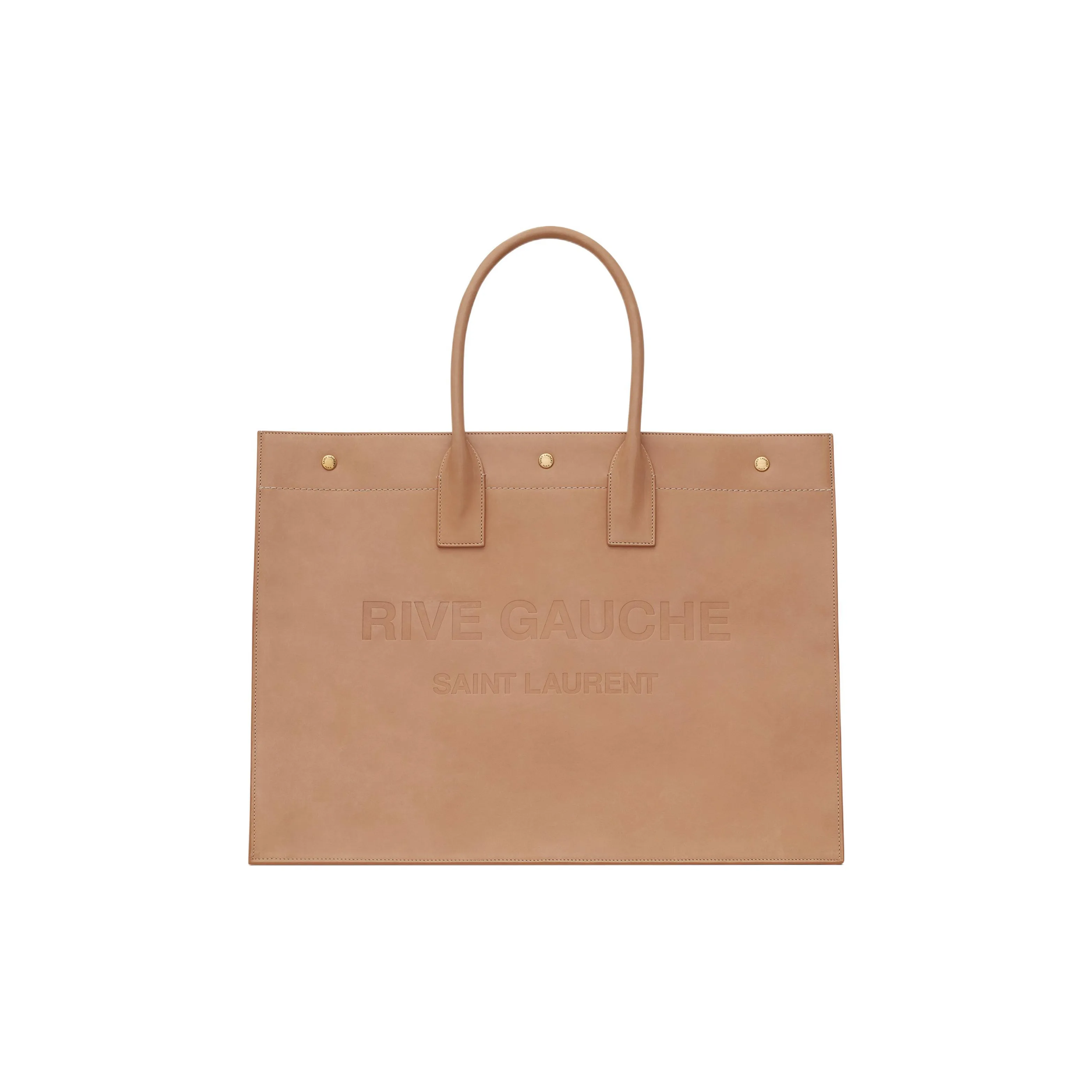 SAINT LAURENT Rive Gauche Cow Leather Tote Bag Shopping Bag Handbag Large Size Unisex Brown