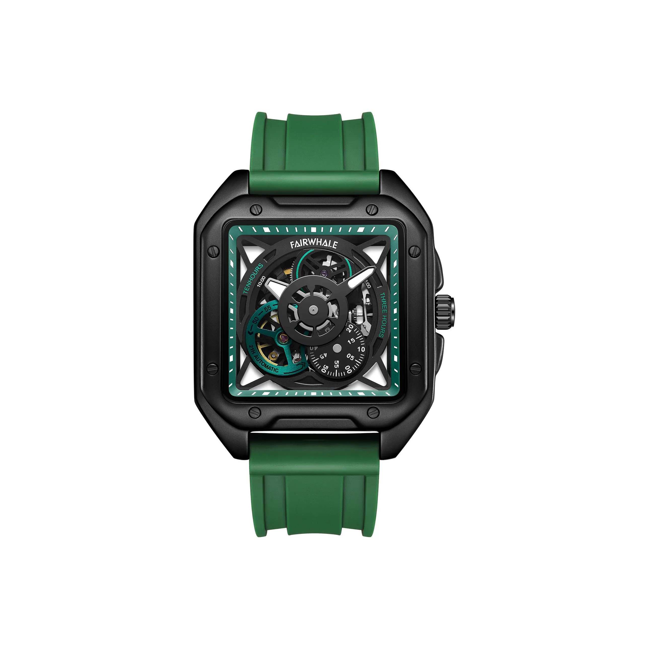FAIRWHALE Starlight Collection Automatic Mechanical Movement Rubber Strap Watch Men's Watches Cut Out Dial