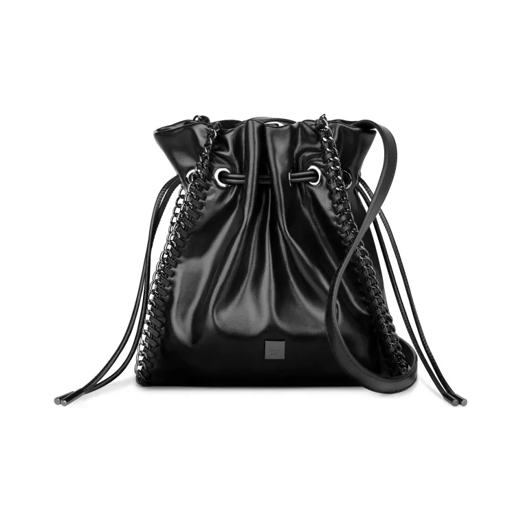 INJOYLIFE Корова Кожа Байкер Ведрообразная Сумка Сумка через плечо Маленькая Женская Черная