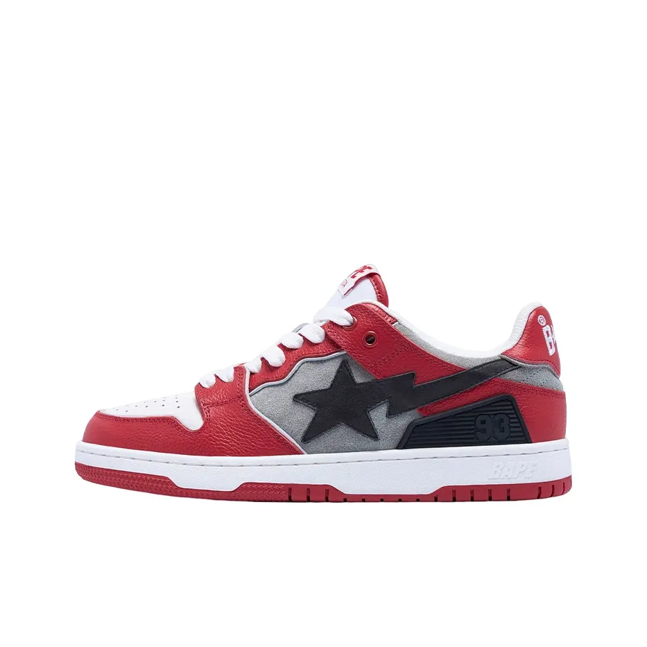 A BATHING APE SK8 STA Stylish Skateboarding Shoes Women's White Gray Red