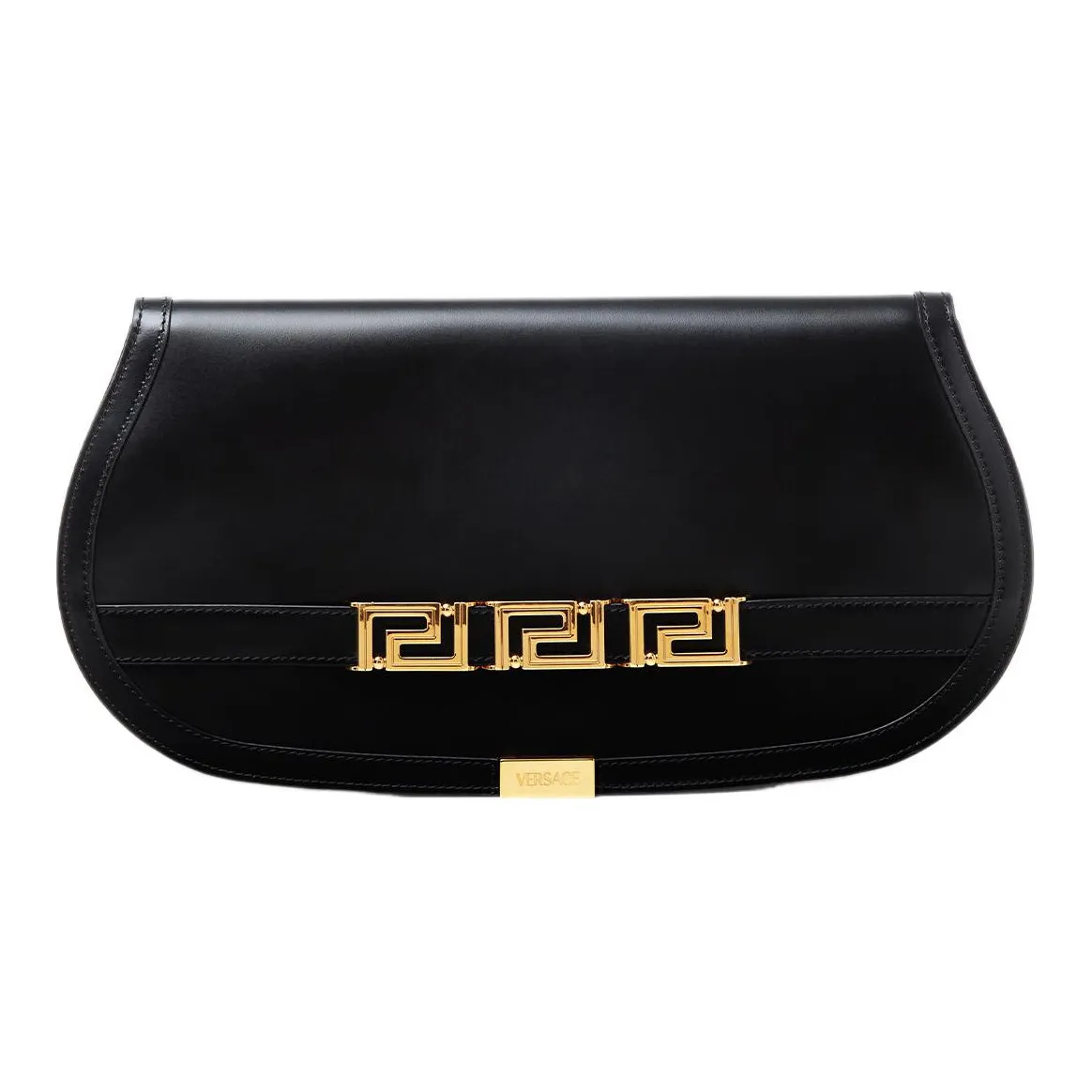 VERSACE Greca Goddess Cow Leather Clutch Women's Black