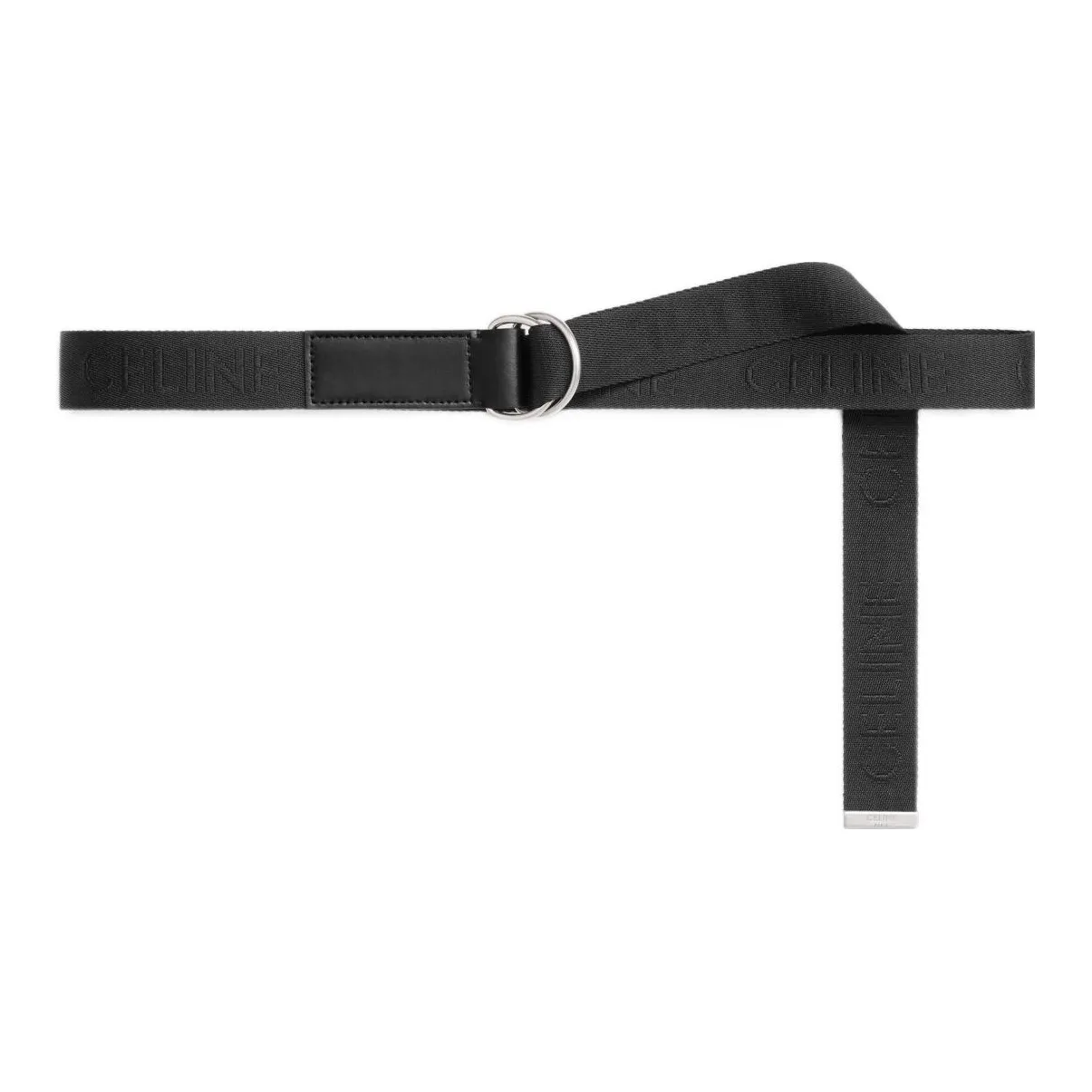 CELINE Medium Double Ring Belt In Jacquard Textile And Calfskin