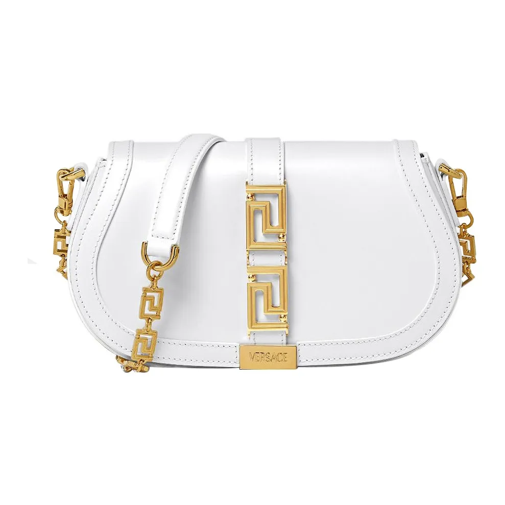 VERSACE Greca Goddess Cow Leather Portable Crossbody Bag, Shoulder Bag Women's White