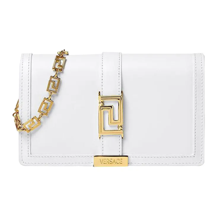 FANSIZHE Greca Goddess Cow Leather With Lambskin Trim One Shoulder Crossbody Clutch Mini Women's White