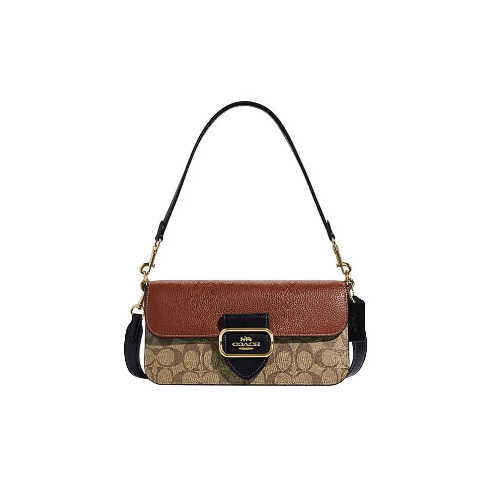 COACH Patchwork Cow Leather Portable Crossbody Bag Shoulder Bag Women's Khaki & Brown