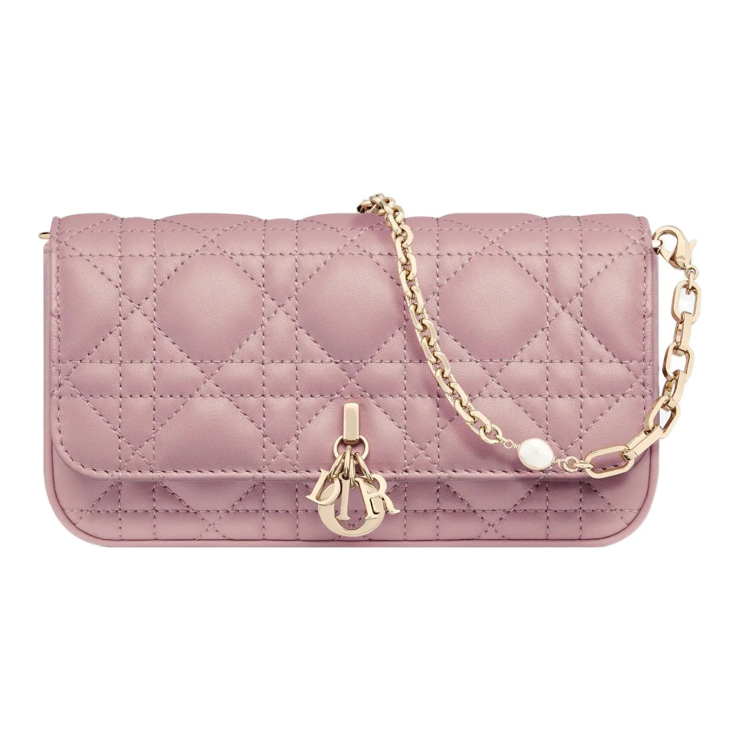DIOR Lady Dior Wicker Pattern Sheepskin Handheld Crossbody One Shoulder Cell Phone Pouch Regular Women's Vintage Pink