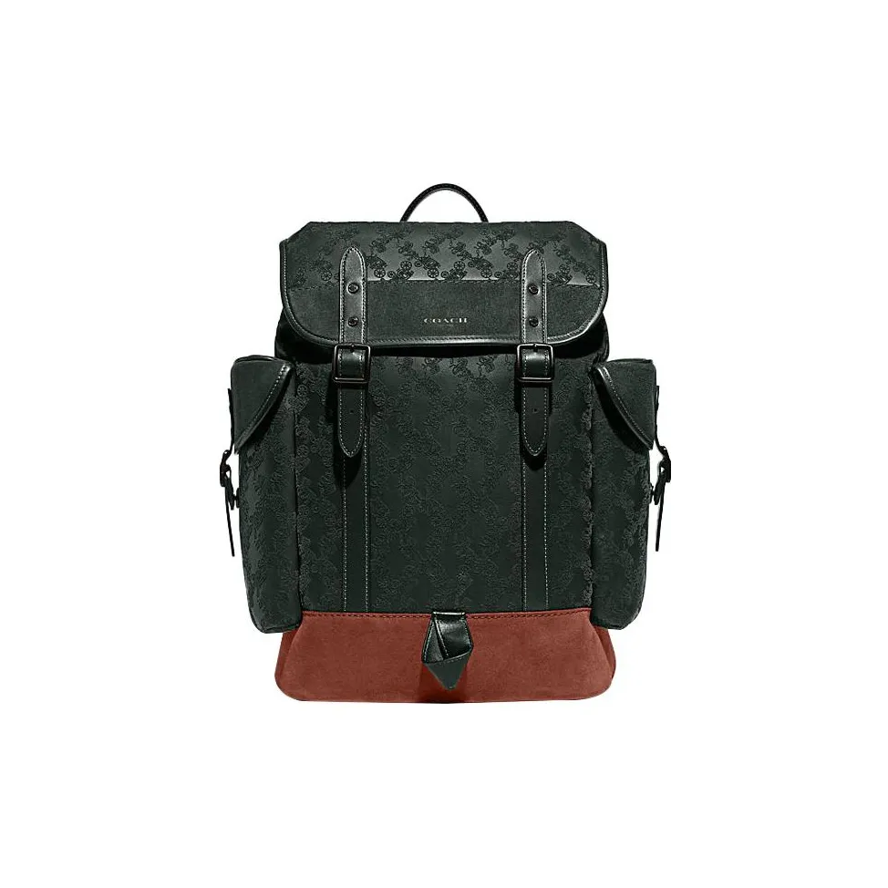 COACH Hitch Cow Leather With Textile Backpack Men's Army Green
