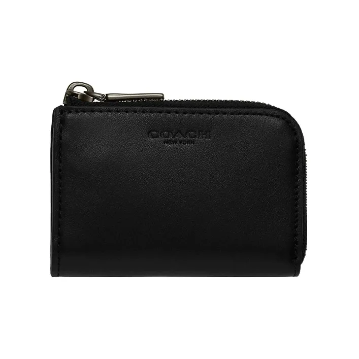 COACH Card Case Refined Calfskin Card Holder, Wallet Regular Unisex Black