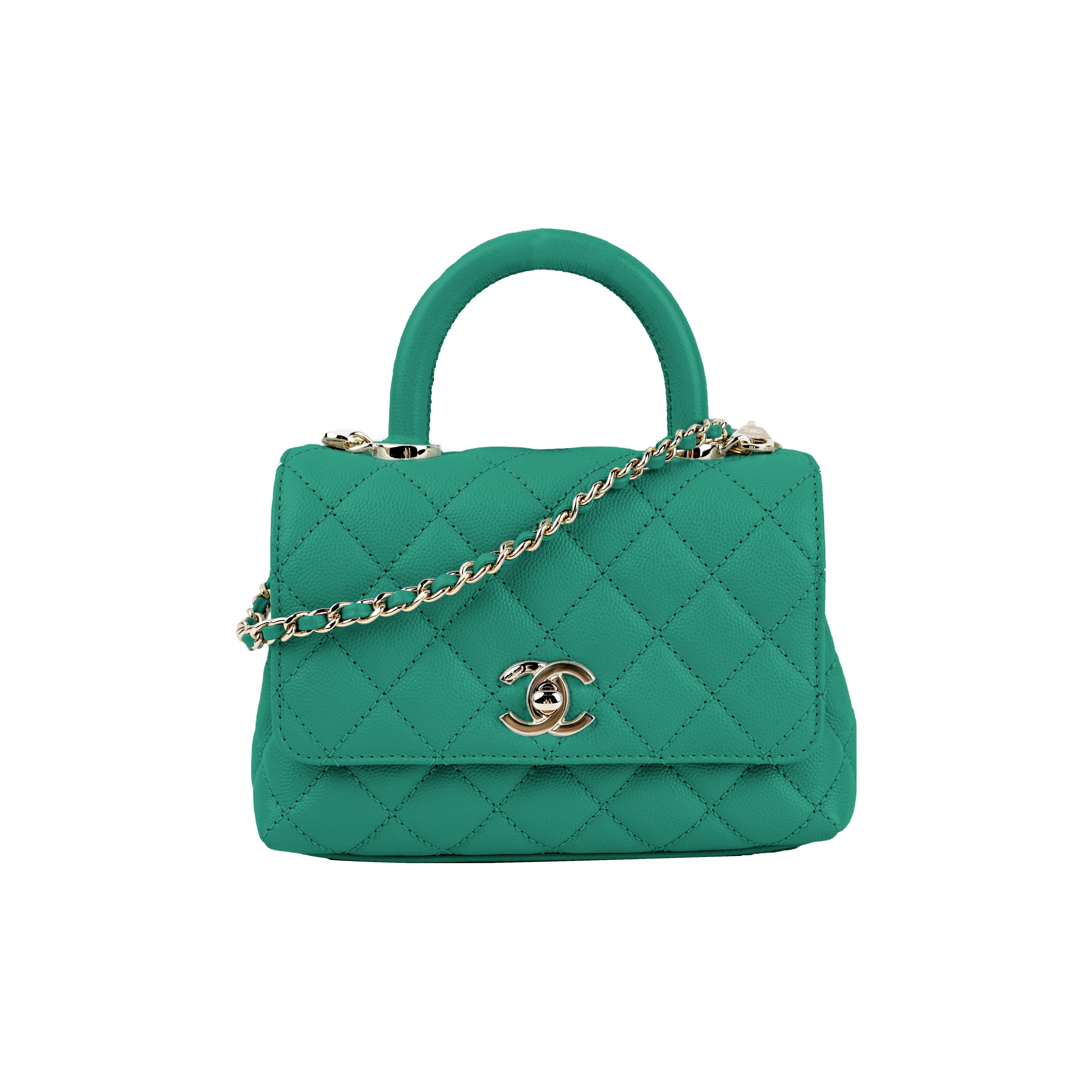 CHANEL Coco Handle Calfskin Crossbody One Shoulder Handbag Women's Green