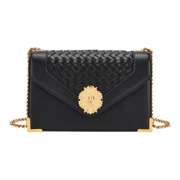 Hush Puppies Cow Leather Chain Bag, Shoulder Bag Medium Size Women's Black