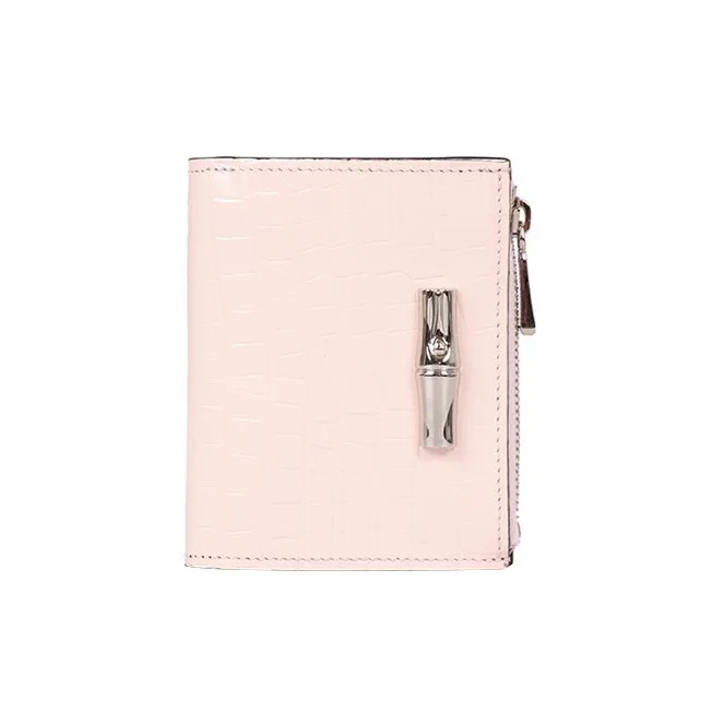 LONGCHAMP Roseau Crocodile Embossed Calfskin Wallet Women's Pink