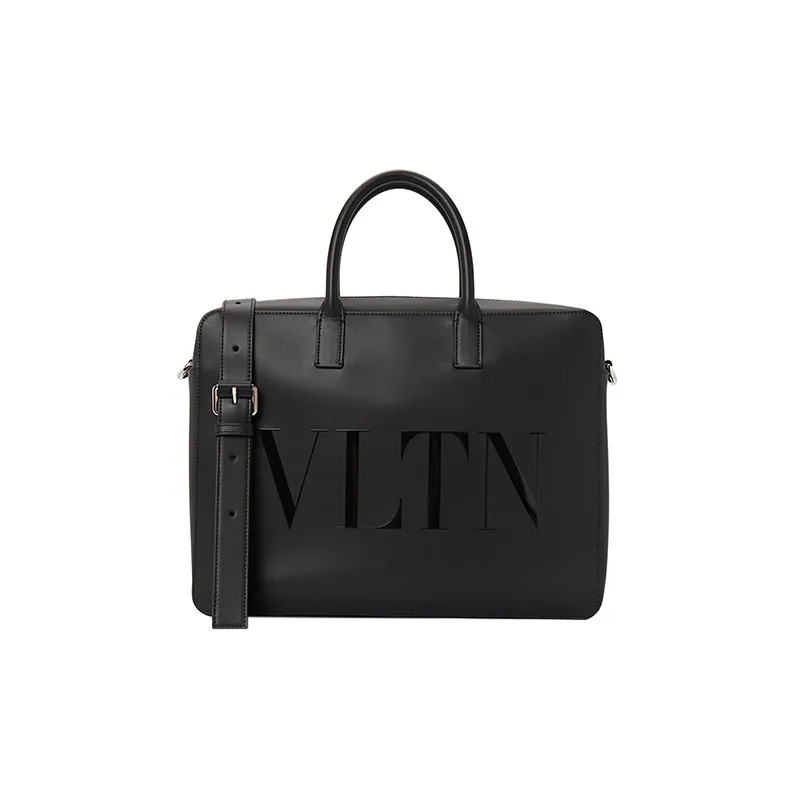 Valentino VLTN Cow Leather Handbag, Shoulder Bag, Crossbody Bag, Briefcase Regular Men's Black