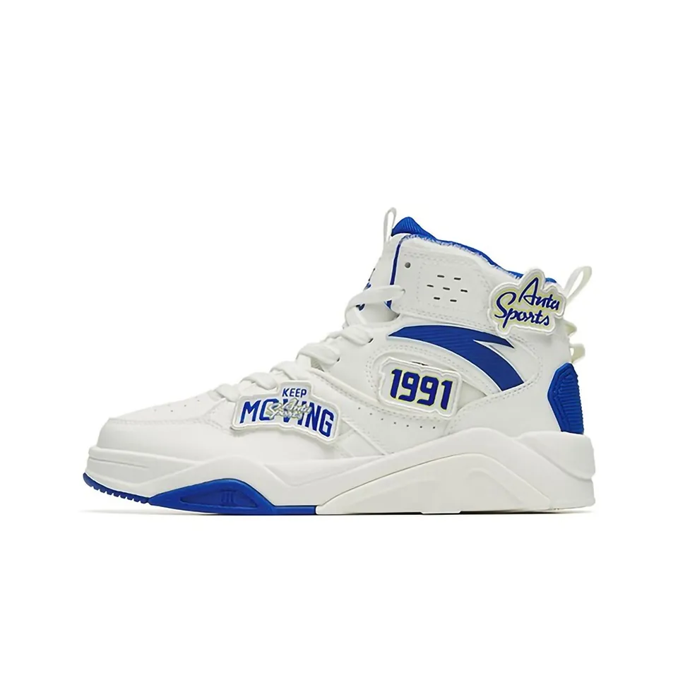 Anta Lieyan3.0 Lian Yang 3 Hook-and-Loop Slip-Resistant Cushioning Wear-Resistant High-Top Skateboard Shoes White Blue