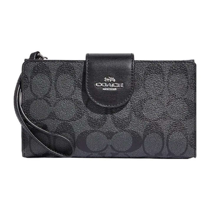 COACH Tech Wallet Холст с покрытием и гладкая кожа Сумка для документов Держатель для карт кошелек Мужской Черный