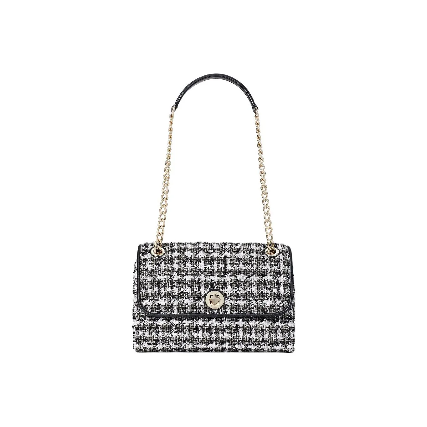 Kate Spade Natalia Fabric With Cow Leather Patchwork Trim Portable Crossbody Bag Shoulder Bag Women's Black White